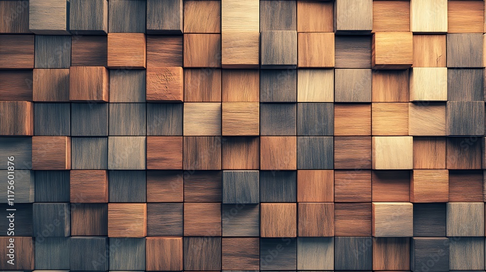 Square tile timber wood wall with soft light sheen 3D rendered backdrop Square tile timber wood wall with soft light sheen 3D rendered backdrop