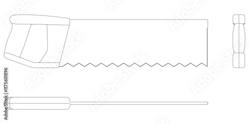 Hand Saw Line Art Vector Illustration on White Background. High-Quality Detailed Design for DIY Projects, Carpentry, and Construction