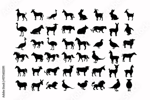 various bundle of wildlife animals silhouette design photo