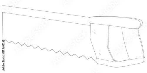 Hand Saw Line Art Vector Illustration on White Background. High-Quality Detailed Design for DIY Projects, Carpentry, and Construction