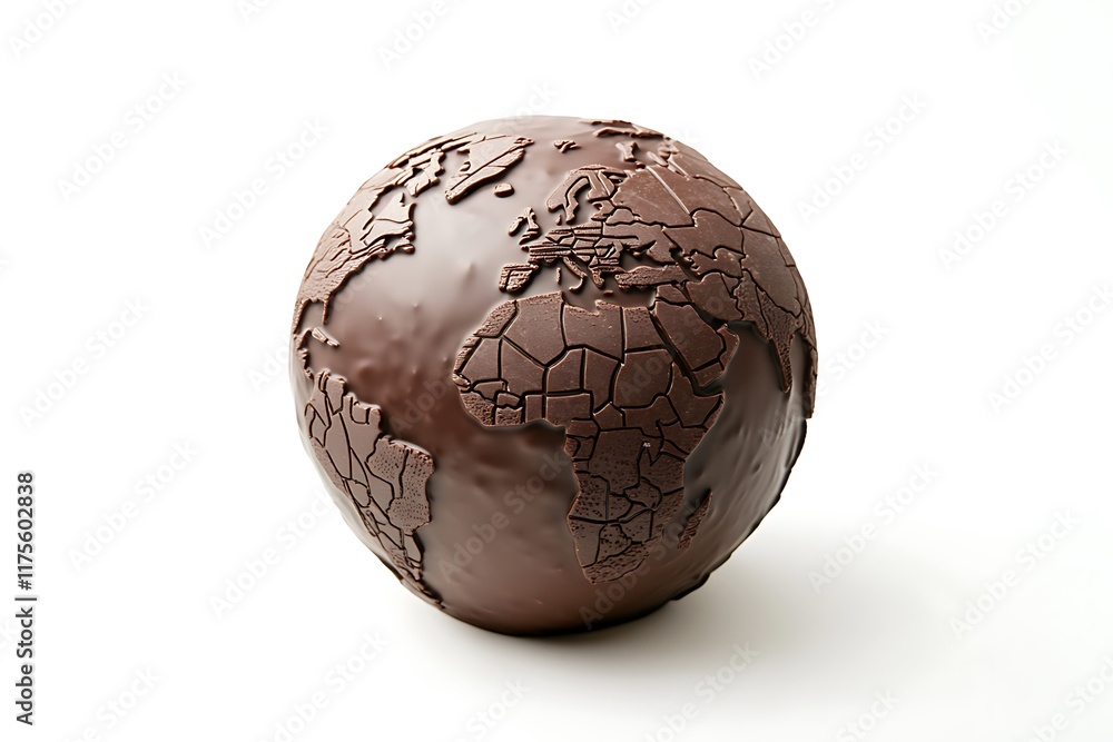 Chocolate Globe with Continent Detailing on White Background – Ideal for Global-Themed Dessert Promotions, Sweet Treat Photography, World Day Celebrations, and Unique Chocolate Gifts. Chocolate Globe with Continent Detailing on White Background – Ideal for Global-Themed Dessert Promotions, Sweet Treat Photography, World Day Celebrations, and Unique Chocolate Gifts.
