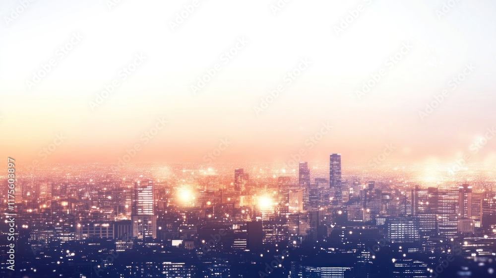 Fototapeta premium Blurred cityscape at sunset with warm light.