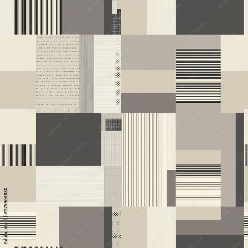 Obraz premium Korean bojagi seamless pattern design geometric wrapping cloth minimalist aesthetic modern patchwork neutral tones