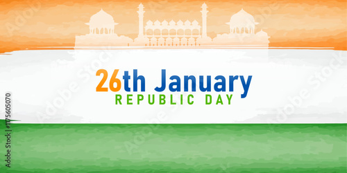 India Republic Day Celebration: Watercolor Flag with Rashtrapati Bhavan Silhouette 