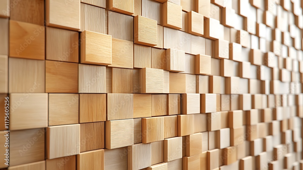 Smooth wooden tiles in square patterns creating a timber wall 3D rendered Smooth wooden tiles in square patterns creating a timber wall 3D rendered