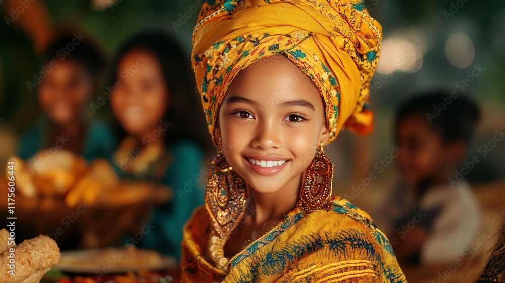 Fototapeta premium Joyful family celebrations with traditional symbolic decor and vibrant attire. Black History Month