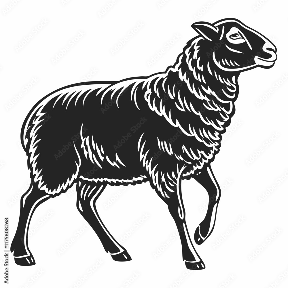 Fototapeta premium Sheep vector silhouette black design white background