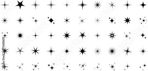 Star icons. Twinkling stars. Sparkles, shining burst. Vector symbols isolated