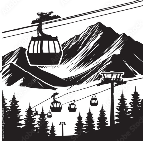 A silhouette illustration of a cableway gondola.lioft.