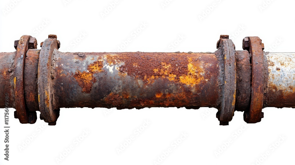 Rusty Metal Pipe Section Showing Extensive Corrosion Isolated on White Background. Rusty Metal Pipe Section Showing Extensive Corrosion Isolated on White Background.