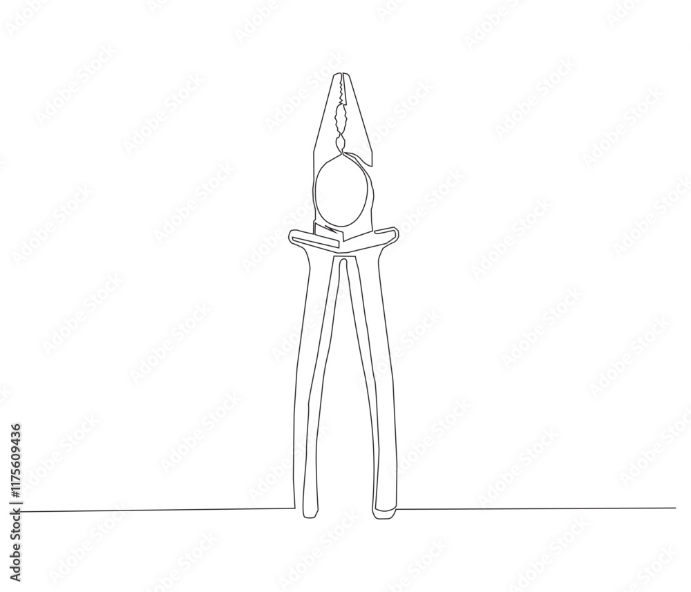 One continuous line drawing of pliers. Single line of pliers vector illustration One continuous line drawing of pliers. Single line of pliers vector illustration