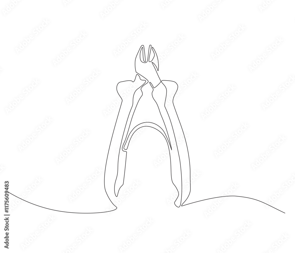 One continuous line drawing of pliers. Single line of pliers vector illustration One continuous line drawing of pliers. Single line of pliers vector illustration
