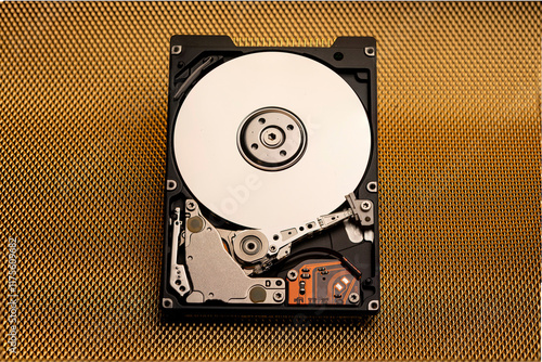 Hard disk interno aperto con sfondo oro 02