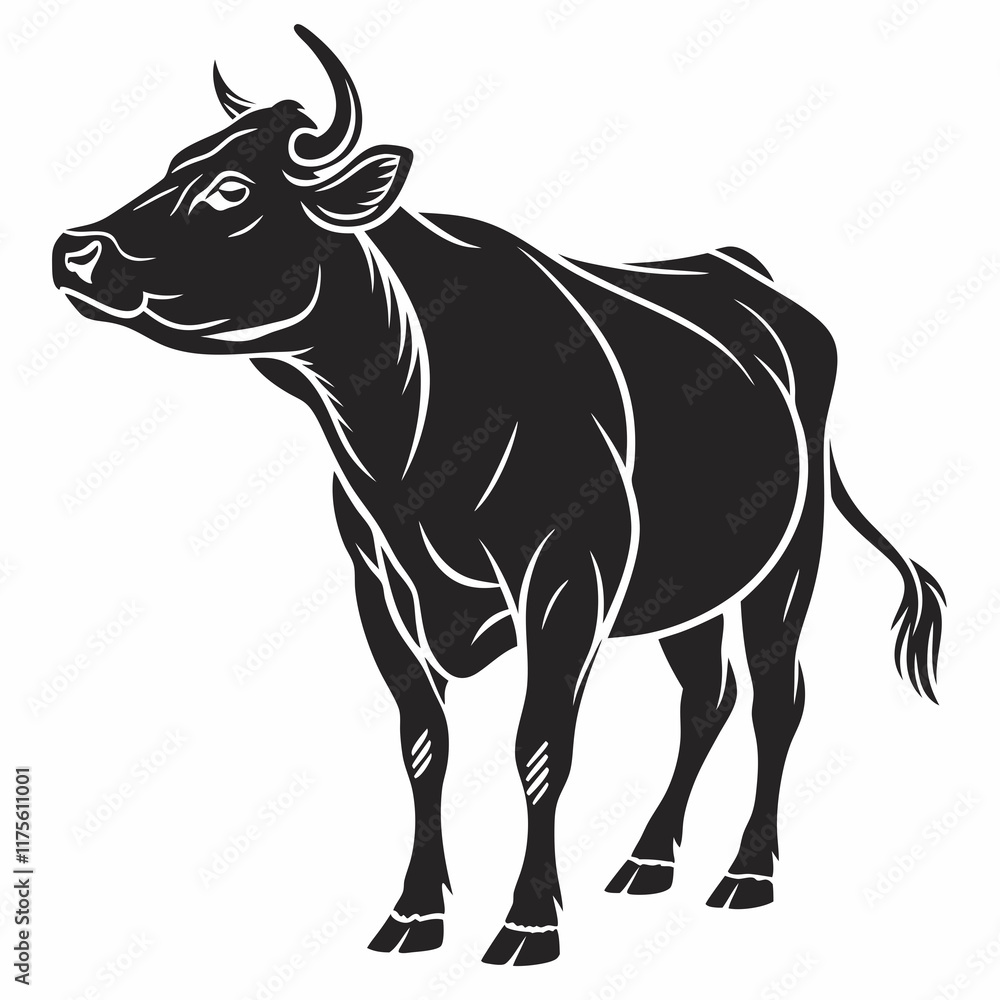 Fototapeta premium Cow vector silhouette black design white background