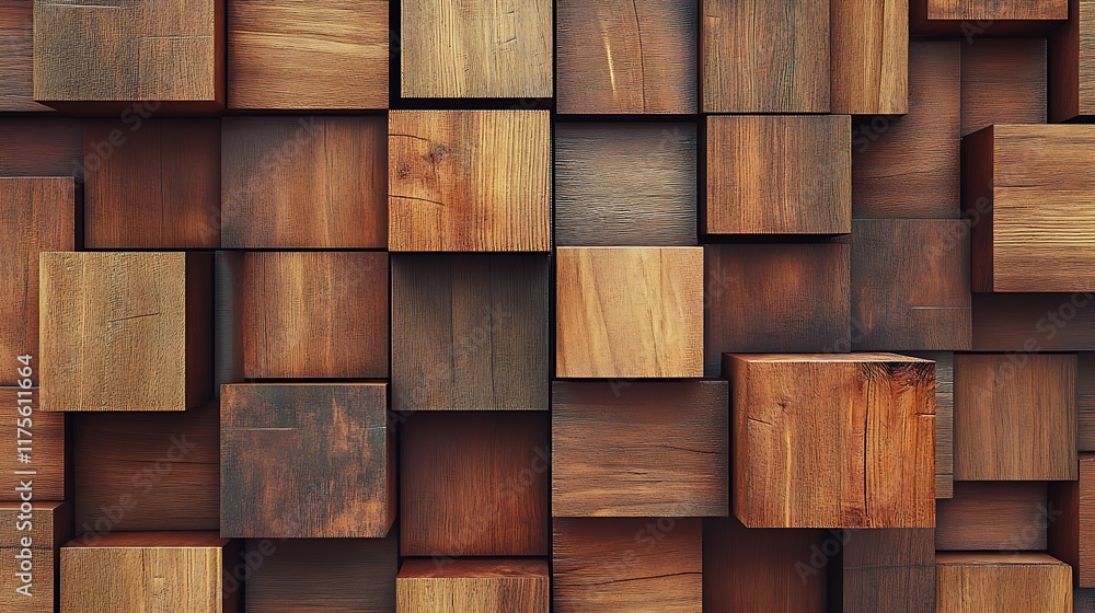 3D render of timber wall with square blocks and a glossy soft sheen finish 3D render of timber wall with square blocks and a glossy soft sheen finish