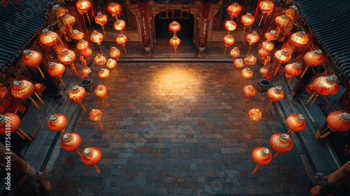 Illuminated Chinese Lanterns Adorn Ancient Courtyard photo