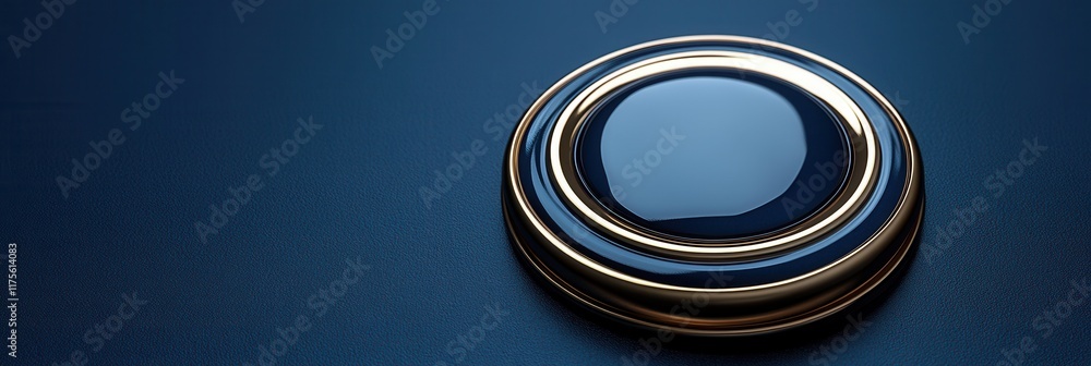 Shiny metal button on deep navy blue surface, sleek design, modern aesthetic, bold contrast, captivating simplicity, visually striking composition Shiny metal button on deep navy blue surface, sleek design, modern aesthetic, bold contrast, captivating simplicity, visually striking composition