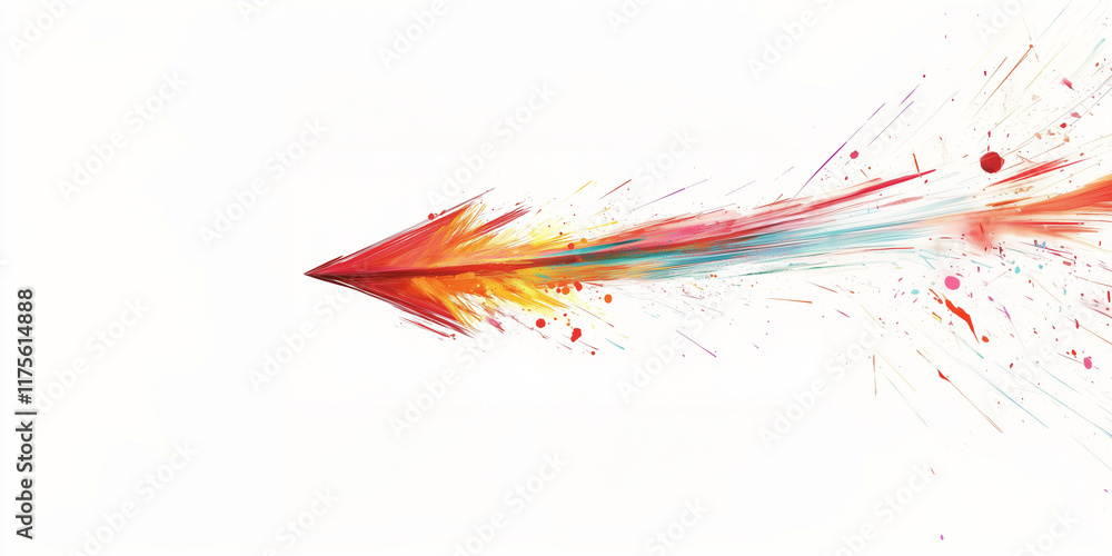 Fototapeta premium Dynamic brush arrow in motion, with trailing lines and vibrant streaks of color