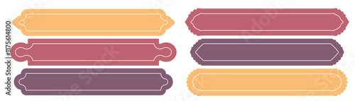 Ui Indian badge frame for button. Islam arch design for Ramadan banner. Long India label for social media or invitation with trefoil border. Arabic lancet arc. Morocco mosque circular title panel.