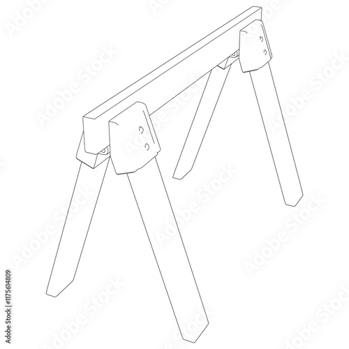 Sawhorse Line Art Vector Illustration on White Background. Detailed Design for Woodworking, Construction, and Workshop Applications