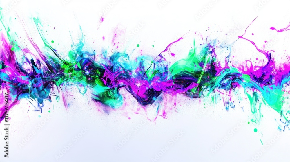 Fototapeta premium Abstract colorful paint splashes and splatters on white background.