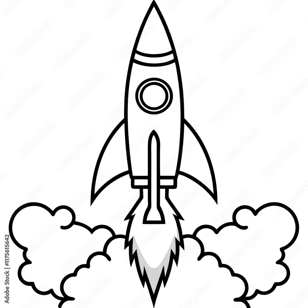 Rocket Launch Line Art Vector Illustration Rocket Launch Line Art Vector Illustration