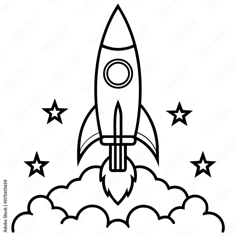 Rocket Launch Line Art Vector Illustration Rocket Launch Line Art Vector Illustration