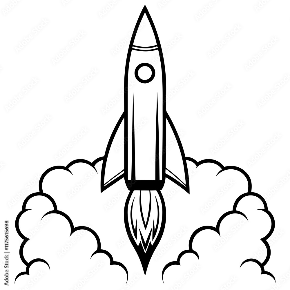 Rocket Launch Line Art Vector Illustration Rocket Launch Line Art Vector Illustration