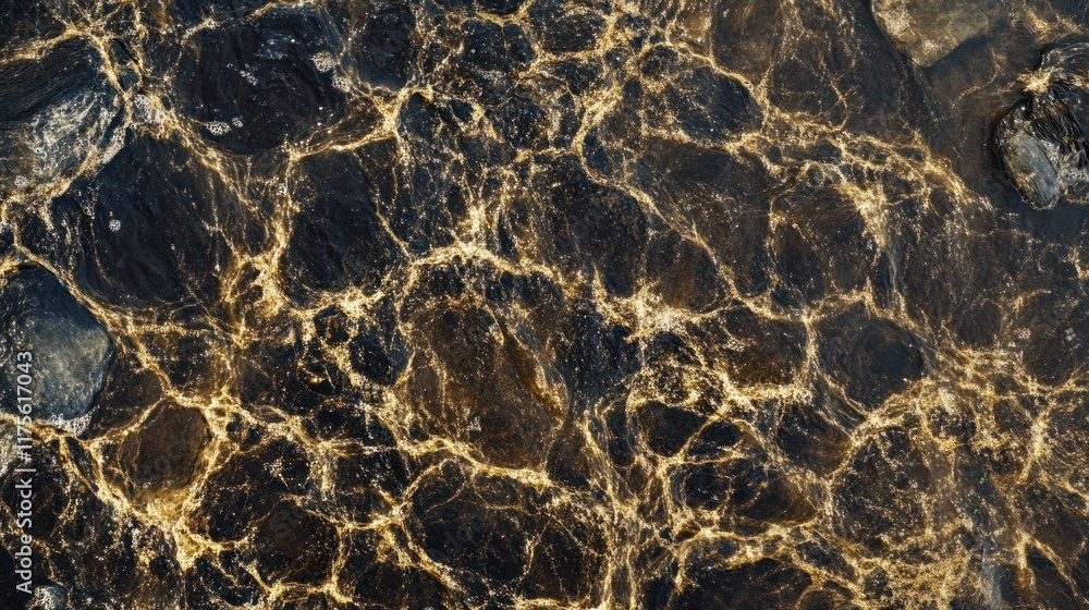 Golden light reflecting on dark water over rocks. Golden light reflecting on dark water over rocks.