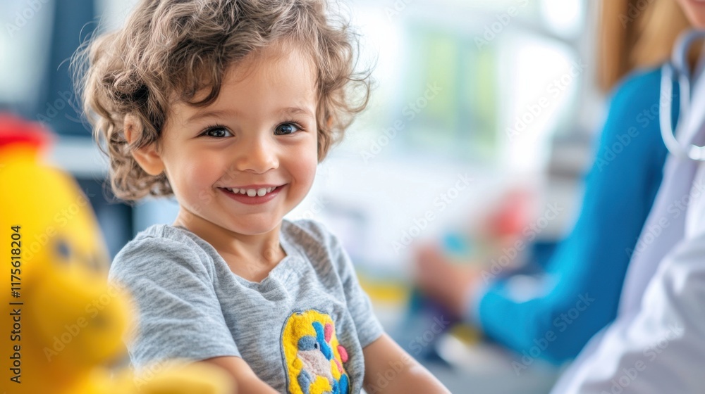 Obraz premium child health services, pediatricians attending to children in a playful and colorful clinic, fostering comfort and care
