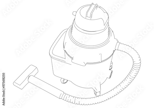 Shop Vac Line Art Vector Illustration on White Background. Detailed Design for Cleaning, Industrial, and Workshop Use