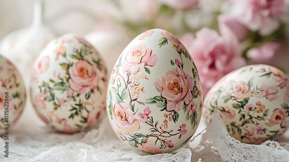Fototapeta premium Highly detailed floral patterns on Easter eggs in a soft and elegant setting
