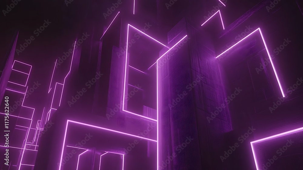 Fototapeta premium Abstract Purple Neon Geometric Cityscape Design
