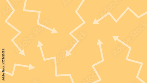 Yellow background with zigzag arrows pointing in various directions. Changes in direction and sudden turns.