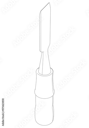 Wood Chisel Line Art Vector Illustration on White Background. High-Detail Design for Carpentry, Woodworking, and DIY Projects