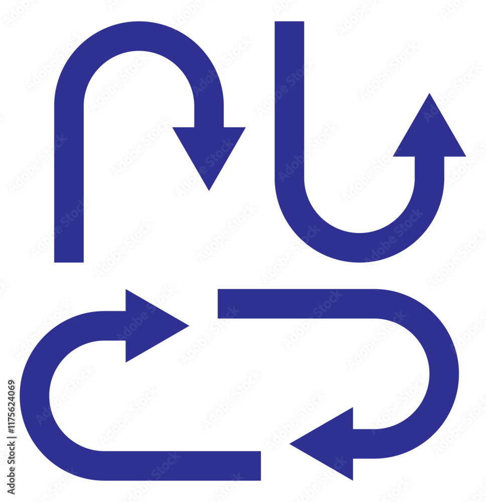 U turn arrow symbol icon set. Direction Icon Set. Go Straight This Way One Way Only U Turn Left and Right Black and White Arrow vector illustration. U turn arrow symbol icon set. Direction Icon Set. Go Straight This Way One Way Only U Turn Left and Right Black and White Arrow vector illustration.