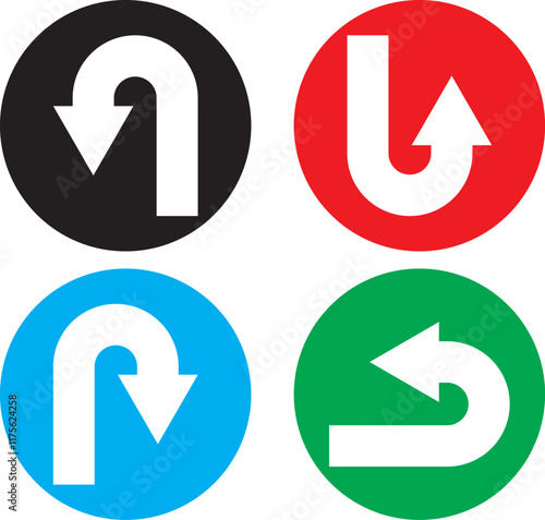 Free Download U turn arrow symbol icon set. Direction Icon Set. Go Straight This Way One Way Only U Turn Left and Right Black and White Arrow vector illustration. - GFXLoad