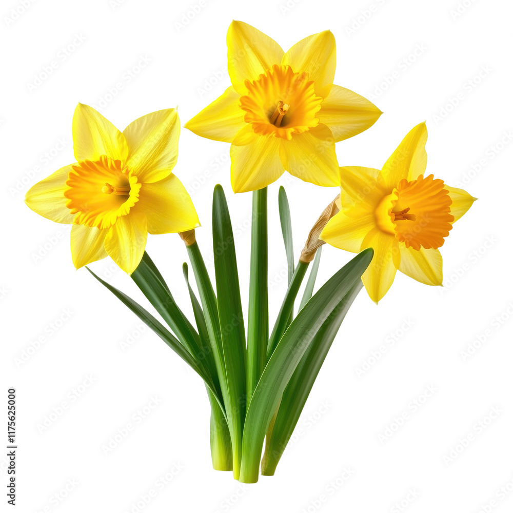Fresh yellow daffodils isolated on white or transparent background Fresh yellow daffodils isolated on white or transparent background