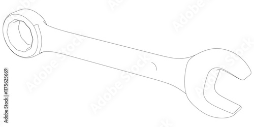 Wrench Line Art Vector Illustration on White Background. Precise Tool Design for Industrial Use, Maintenance, and Repairs