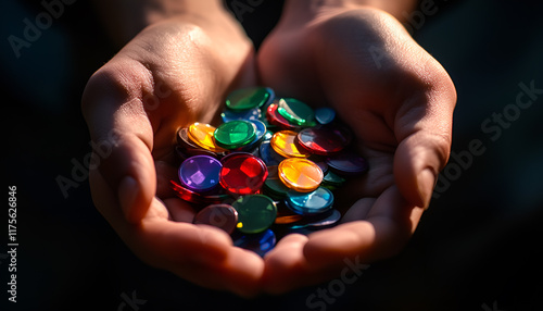 Wallpaper Mural Hands holding colorful poker chips, symbolizing risk and commitment in gambling Torontodigital.ca