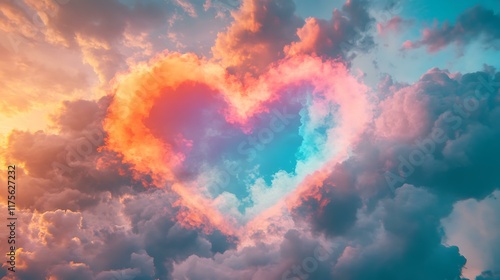 Fototapeta Naklejka Na Ścianę i Meble -  A creative, colorful heart in the clouds with abstract designs and a soft sky background created with generative AI