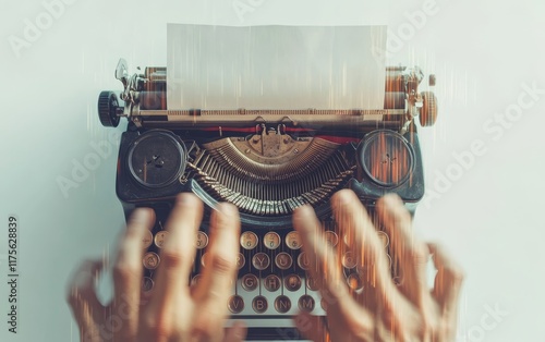 A vintage typewriter with hands typing, capturing the essence of writing and creativity.