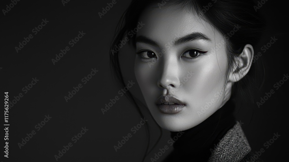 Fototapeta premium Portrait of a woman with long hair looking directly at the camera