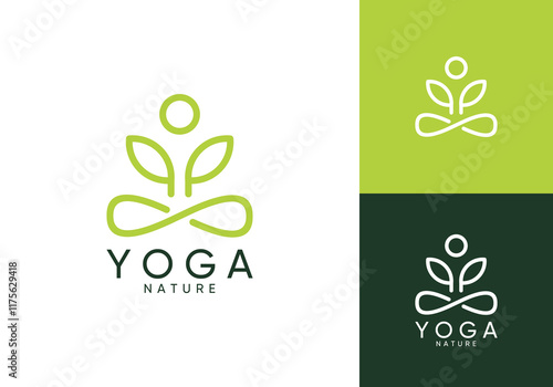 yoga leaf nature balance logo design vector concept