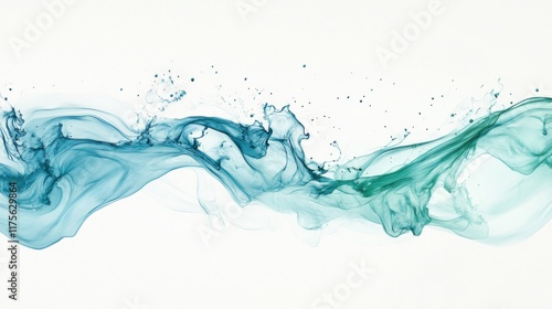 Abstract teal and blue liquid splash wave on white.