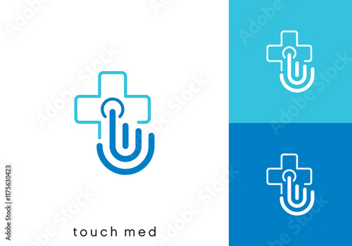 health care with finger touch screen technology logo vector design concept