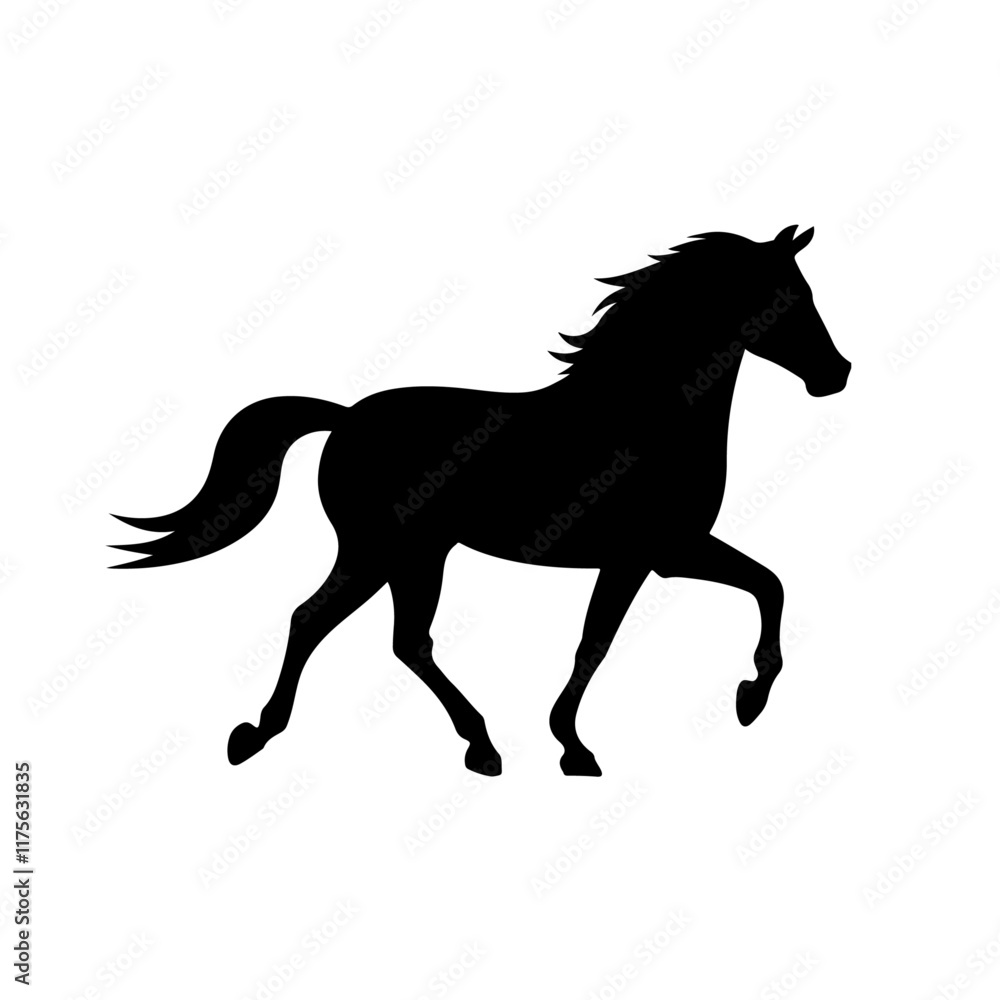 Elegant Horse Silhouette Vector Art with Flowing Mane Elegant Horse Silhouette Vector Art with Flowing Mane
