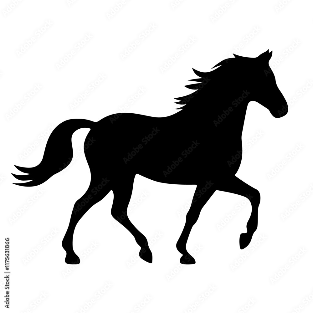 Obraz premium Elegant Horse Silhouette Vector Art with Flowing Mane