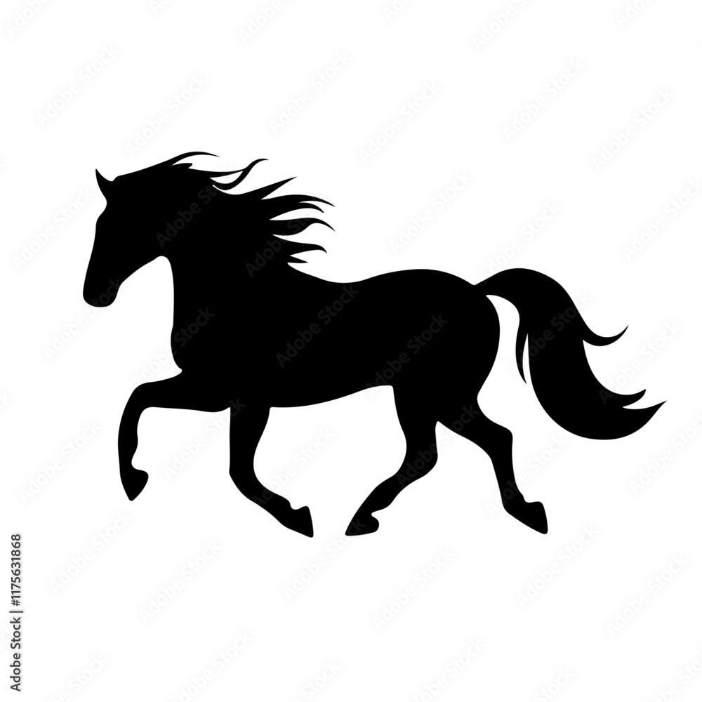 Elegant Horse Silhouette Vector Art with Flowing Mane Elegant Horse Silhouette Vector Art with Flowing Mane