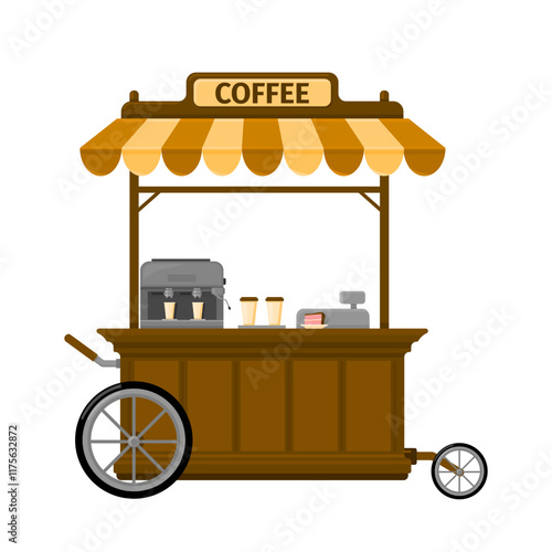 Coffee Cart Outdoor Street Market Fair Kiosk Color Illustration Vector Icon